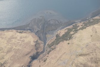 Oblique aerial view of the fish trap at Loch Harport, looking WSW.