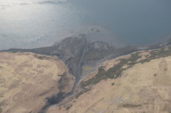 Oblique aerial view of the fish trap at Loch Harport, looking WSW.