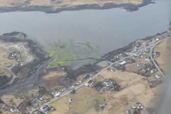 Oblique aerial view of the fish traps at Dunvegan, looking NW.