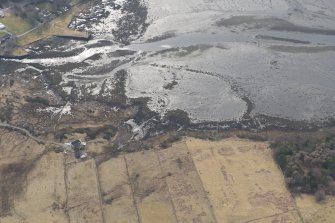 Oblique aerial view of the fish traps at River Snizort, Bernisdale, looking WSW.