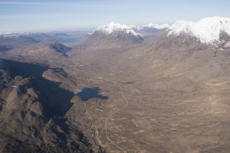 General oblique aerial view of Glen Torridon, Liathach and Beinn Eighe with Loch Bharranch in the foreground and Loch Torridon in the distance, looking W.