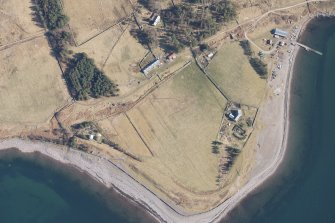 Oblique aerial view of Scoraig township, looking NE.