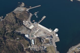 Oblique aerial view of Culag Pier, Lochinver, looking NW.