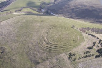 Oblique aerial view of Corsehope Rings, looking NE.