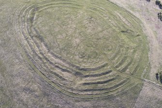 Oblique aerial view of Corsehope Rings, looking SE.