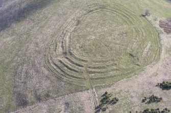 Oblique aerial view of Corsehope Rings, looking NE.