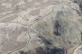 Oblique aerial view of Yearning Saddle Refuge, looking SSW.