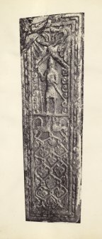 View of face of medieval carved stone grave slab, from Loch Awe Church, also known as Inishail Old Parish Church or St Findoca's Chapel, at Inishail, Argyll and Bute.
Titled: '131. At Innisshael,'
PHOTOGRAPH ALBUM NO 186: J B MACKENZIE ALBUMS vol.1