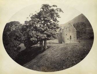 View of Kilmartin Castle ruined tower house, wide view, with surrounding gardens at Kilmartin, Argyll and Bute.
Titled: '171. Kilmartin Castle, Argyll.'
PHOTOGRAPH ALBUM NO 186: J B MACKENZIE ALBUMS vol.1