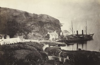 View of Port Askaig, elevated viewpoint, including surrounding house at Askaig, Islay.
Titled: '33. Portaskaig. Islay.'
PHOTOGRAPH ALBUM NO 186: J B MACKENZIE ALBUMS vol.1