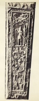 View of late medieval grave slab at Kilmory Chapel, or St Maelrubha's Chapel, Kilmory, South Knapdale.
Titled: '114. At Kilmory.'
PHOTOGRAPH ALBUM NO 186: J B MACKENZIE ALBUMS vol.1