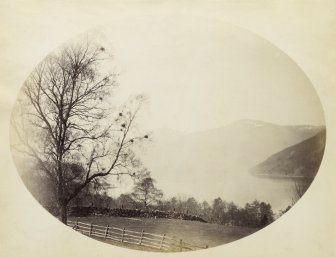 View, wide-angle, of Loch Tay taken from the South East shore with some fields in foreground, at Kenmore, Perth.
PHOTOGRAPH ALBUM No. 187, (cf PAs 186 and 188) Rev. J.B. MacKenzie of Colonsay Albums,1870, vol.2.
