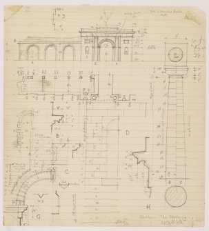 Sketch plan and elevation of stables, The Haining.