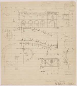 Sketch of elevations and details of stables, The Haining.