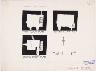 Publication plan of ground, first and second floors, Kirkhope Tower.