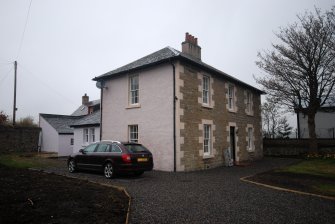 View showing kitchen extension and stable to rear