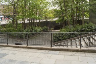 View of steps and underpass giving access to the low-level concourse of St George's Cross subway station