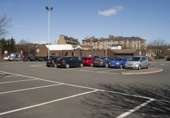 View from south east, looking across the adjacent car park to Bridge Street subway station