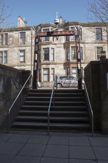 View of access stair and stantion from lowered entrance concourse of Cessnock subway station