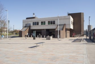 View from north-west, looking across the entrance plaza to Govan Cross Subway Station, 771-5 Govan Road, Glasgow.