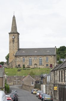 View of St Drostan's Parish Church upon its elevated site, taken from Glass Street to south.