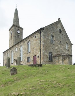 View looking across the burial ground to the south and east elevations of St Drostan's Parish Church, taken from the south east.