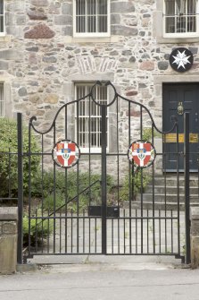 Detail of gates to St John's Priory, 21 St John's Street, Edinburgh.