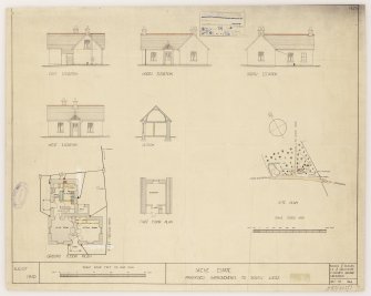Site and ground floor plans, sections, and elevations showing proposed improvements for Skene House and Estate.