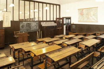 Scotland Street School, Glasgow. Interior. View of World War Two Classroom.