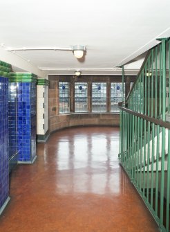 Interior. View of mezzanine level staircase looking toward east staircase tower.