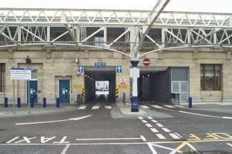 Entrance and exit tunnels to taxi rank and drop off area, view from west
