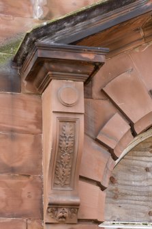 Detail of console bracket, supporting pediment of doorway at ground floor.
