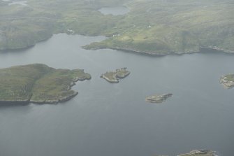 General oblique aerial view of Loch Laxford with Eilean Ard and Sgier Losal, looking NE.