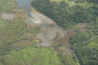 Oblique aerial view of the possible fish trap in Lochan na Laobaig,  looking NE.