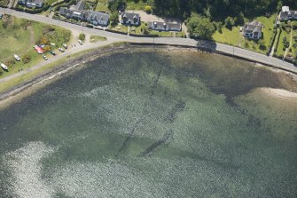 Oblique aerial view of Loch Ranza fish trap, looking to the S.