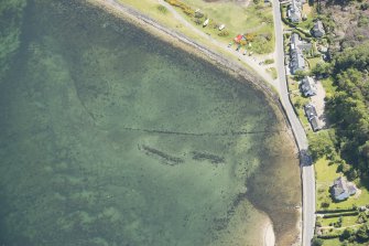 Oblique aerial view of Loch Ranza fish trap, looking to the ESE.