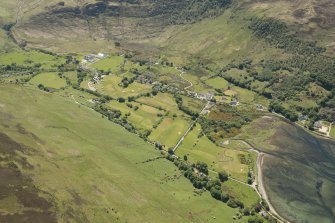 General oblique aerial view of Lochranza centred on Lochranza Golf Course, looking to the S.