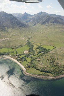 General oblique aerial view of Goatfell, Arran with Corrie Golf Course in the foreground, looking to the WSW.