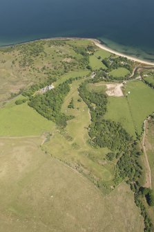 Oblique aerial view of Corrie Golf Course, looking to the ENE.