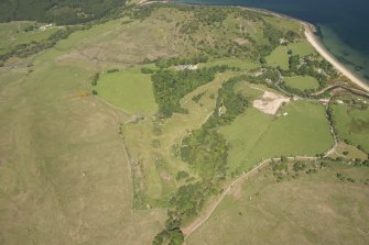 Oblique aerial view of Corrie Golf Course, looking to the NE.