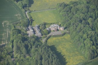 Oblique aerial view of Arbigland House and stable block, looking to the NNE.