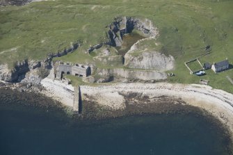 Oblique aerial view of Ard Neackie Limekilns and Quarry, looking to the WNW.