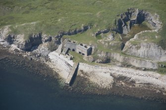 Oblique aerial view of Ard Neackie Limekilns and Quarry, looking to the W.