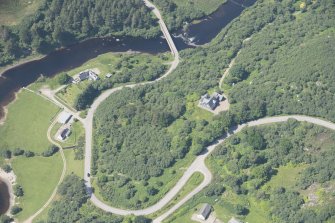 Oblique aerial view of Hope Bridge, Hope Lodge and the weir, looking to the NNW.