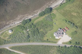 Oblique aerial view of Tongue Lodge and Signal Tower, looking to the NNE.