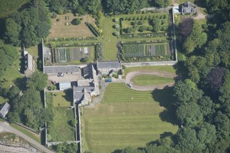 Oblique aerial view of Tongue House and walled garden, looking to the ESE.