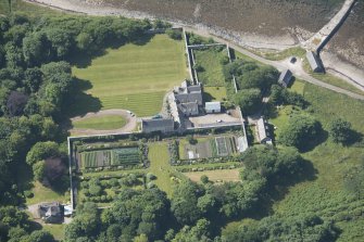 Oblique aerial view of Tongue House and walled garden, looking to the WNW.