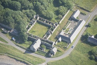 Oblique aerial view of Castlehill Pavement Works, looking to the S.