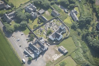Oblique aerial view of Dunnet Church, looking to the SW.