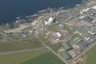 Oblique aerial view of Dounreay and Nuclear Research Facility, looking to the NNW.